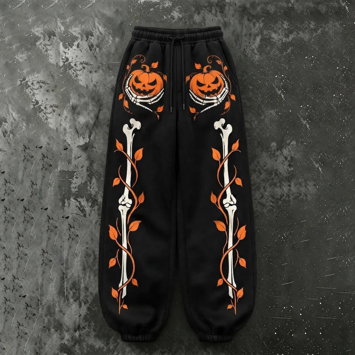 Cardydony Women's Vintage Halloween Pumpkin And Skeleton Hand Print Sweatpants