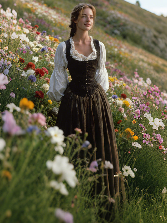 Cardydony Retro Long Sleeve Skirt Linen Maxi Dress