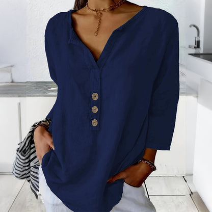 Cardydony Casual Button-down Solid Color Notched Collar Shirt