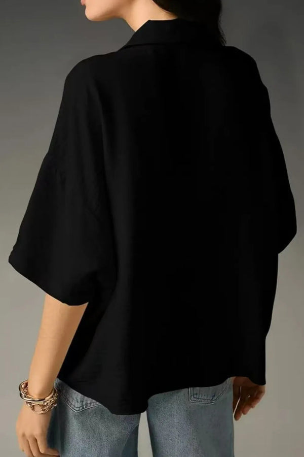 Cardydony Women's Solid Color Loose Lapel Short-sleeved Casual Shirt