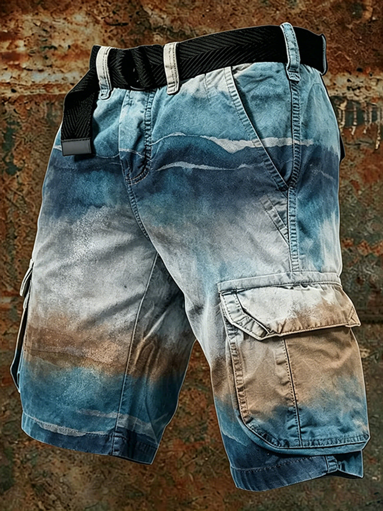 Cardydony Men's Retro Tie-dye Marble Print Outdoor Shorts