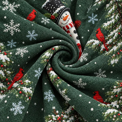 Cardydony Women's Festive Snowman Cardinal Christmas Tree Print Relaxed Fit Green Pullover Hoodie