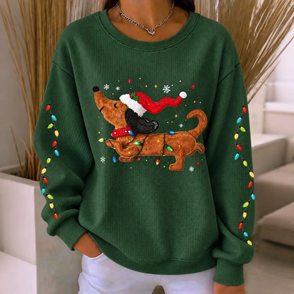 Cardydony Christmas Women's Waffle Sweatshirt / Dachshund Graphic Pullover