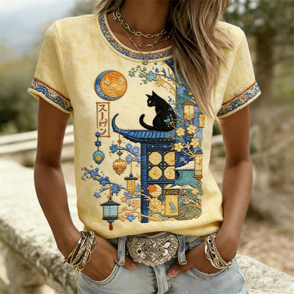 Cardydony Black Cat Japanese Scene Inspired T Shirt