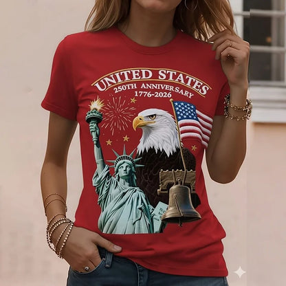 Cardydony Women's Vintage American 250th Anniversary Patriotic T-shirt