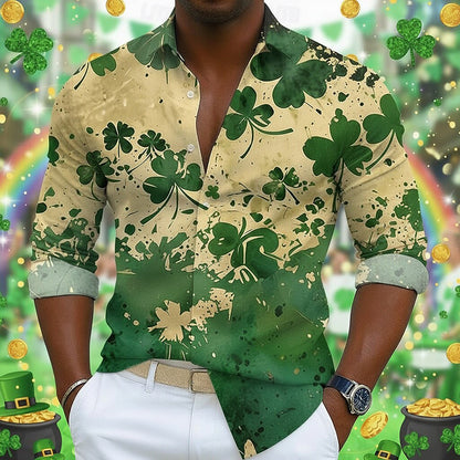 Cardydony Men's St. Patrick's Day Clover & Shamrock 3d Print Long-sleeved Shirt