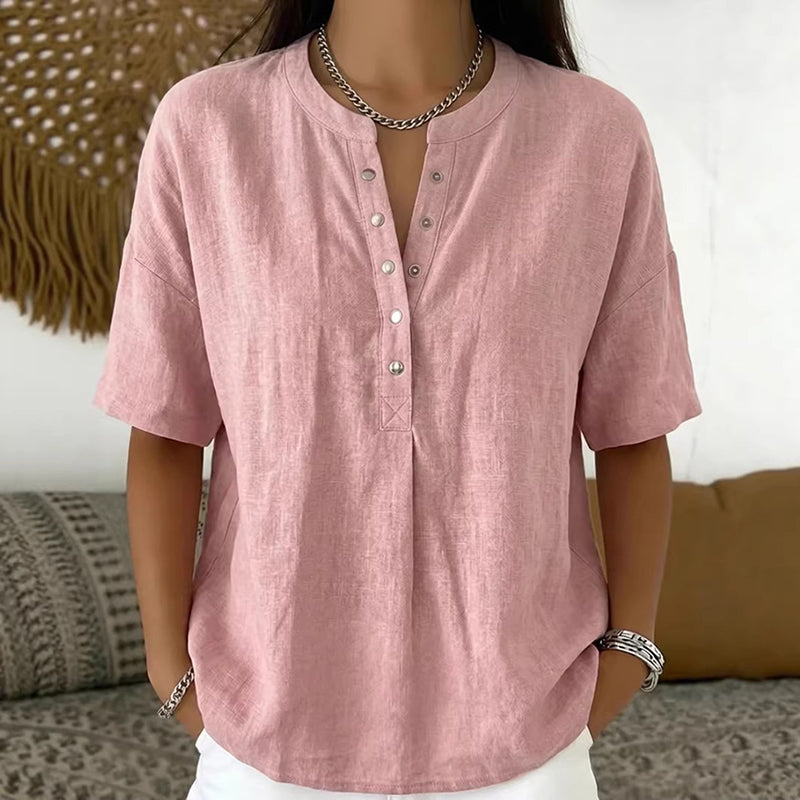 Cardydony Women's Solid Color Linen Blend Short Sleeve T-shirt
