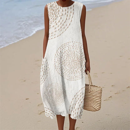 Cardydony Ripples Japanese Sashiko Flowy Linen Tank Dress