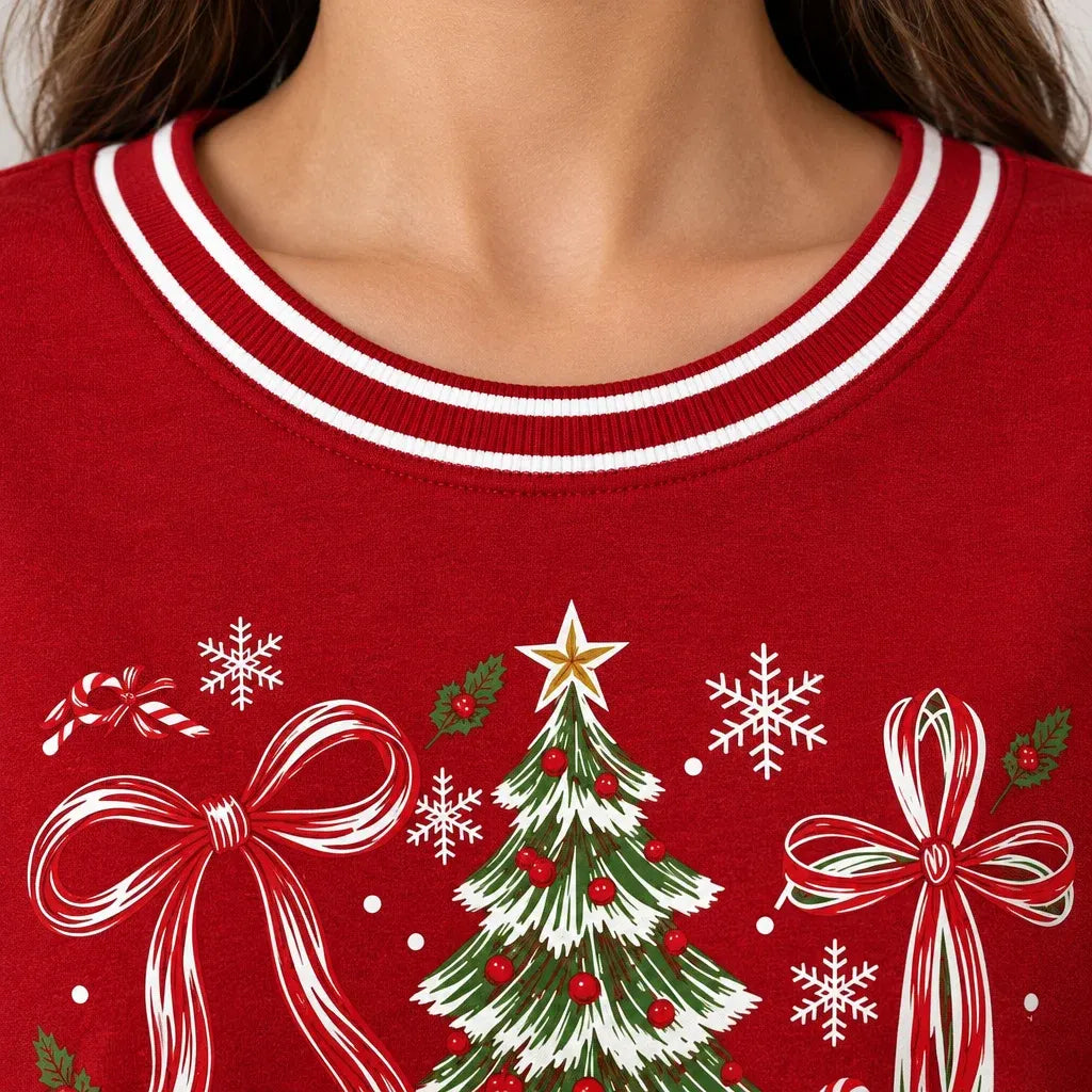 Cardydony Women's Christmas Print Crew Neck Long Sleeve Casual Sweatshirt