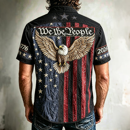 Cardydony Men's Vintage Independence Day And Eagle Print Short-sleeve Shirt