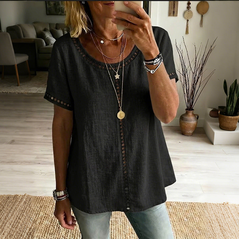 Cardydony Women's Vintage Hollow-out Design Cotton Linen Shirt