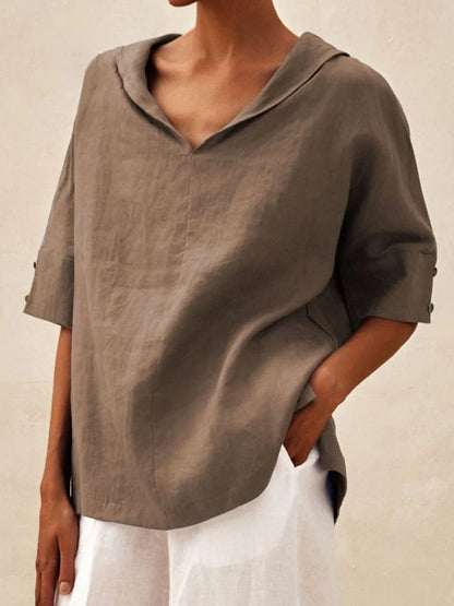 Cardydony Women's Casual Linen V-Neck Shirt
