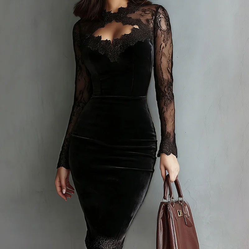 Cardydony Women's Retro Elegance With Lace Trim Embroidered Dress
