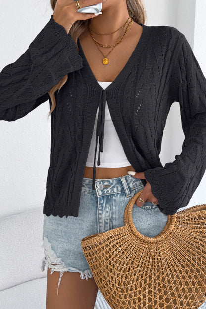 Cardydony Women's Solid Color Loose V-neck Long-sleeved Vacation Knit Cardigan