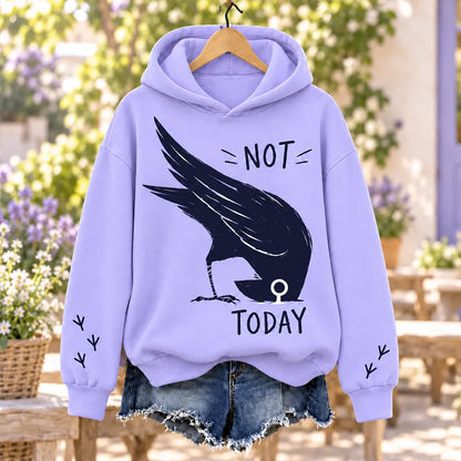 Cardydony Women's Light Purple "not Today" Ostrich Crow Graphic Loose Pullover Hoodie