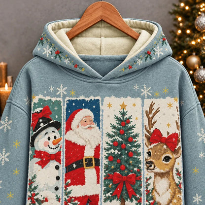 Cardydony Women's Cute Santa Snowman Reindeer Christmas Print Relaxed Fit Blue Pullover Hoodie