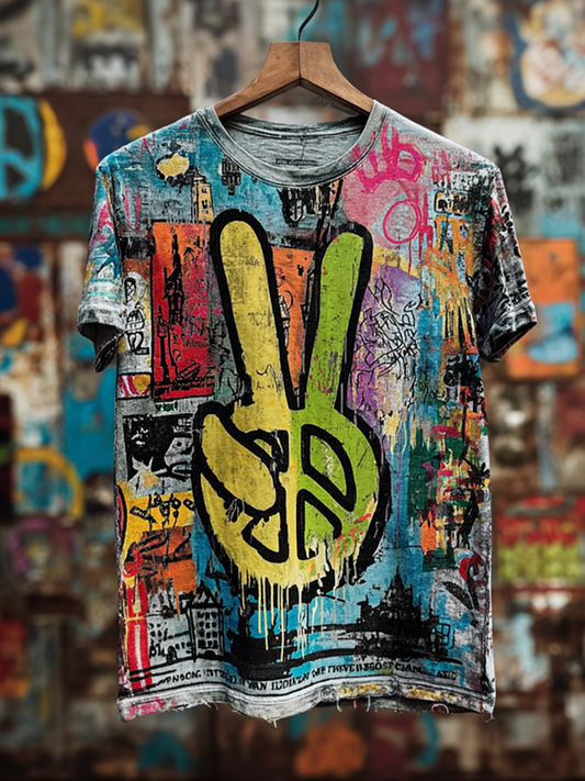 Cardydony Anti-war Theme Graffiti Style Retro Washed T-shirt