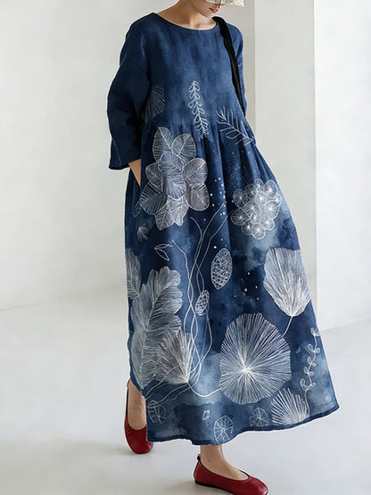 Cardydony Women's Japanese-style Botanical Print Dress