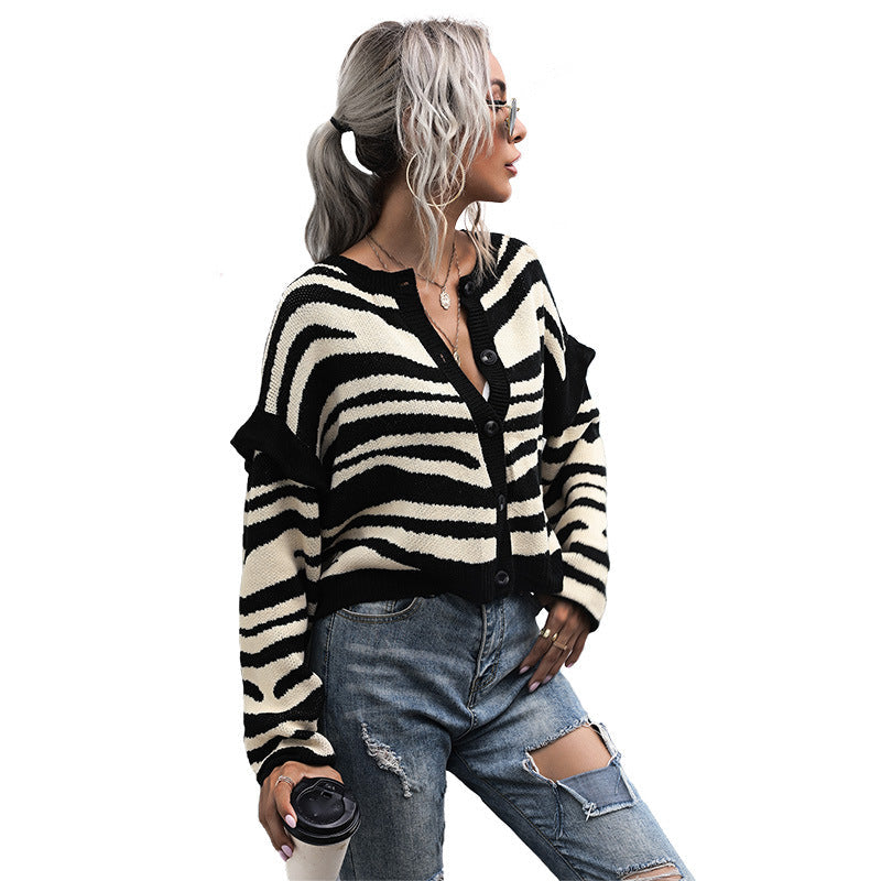 Cardydony Women's Color-Block Patterned Knit Cardigan with V-Neck