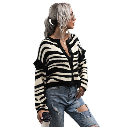 Cardydony Women's Color-Block Patterned Knit Cardigan with V-Neck