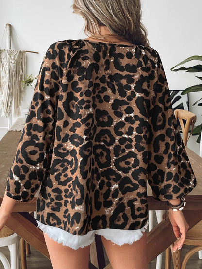 Cardydony Women's Leopard Print V Neck Half Sleeve Blouse – Women's Loose Fit Top
