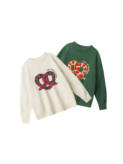 Cardydony Women's Retro Pretzel Embroidered Sweater | Oversized Pullover