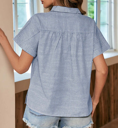 Cardydony Women's Striped Button-Up Blouse | Casual Short Sleeve Shirt