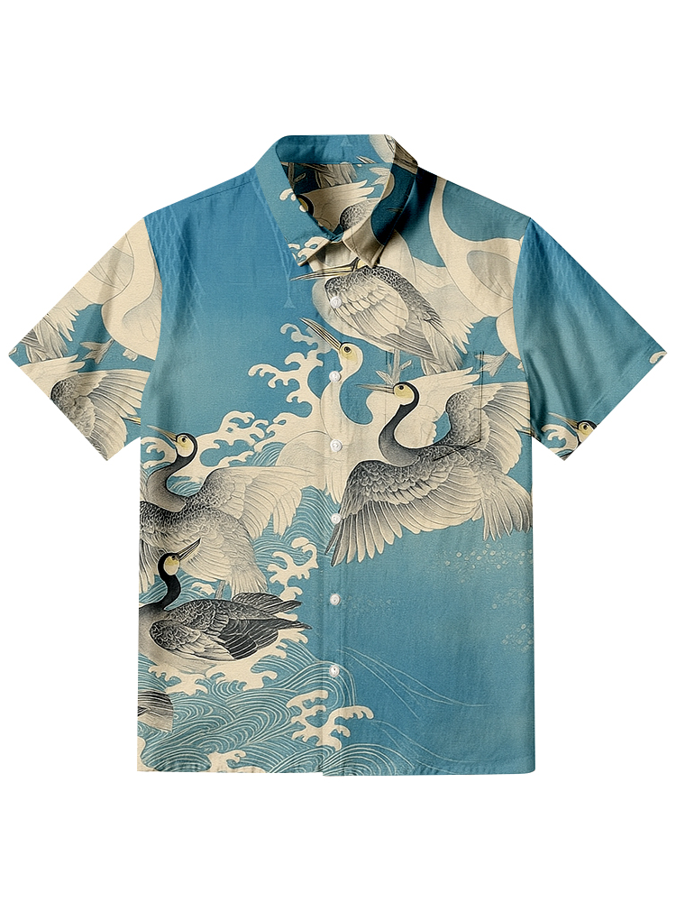 Cardydony Japanese Vintage Kimono Aloha Button-up Shirt