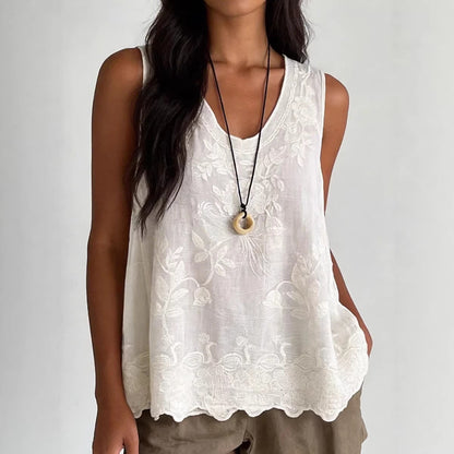 Cardydony Women's Vintage Lace Sleeveless Cotton-linen Vest