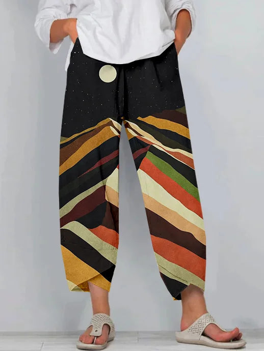Cardydony Colourful Mountain Landscape Art Cropped Casual Pants