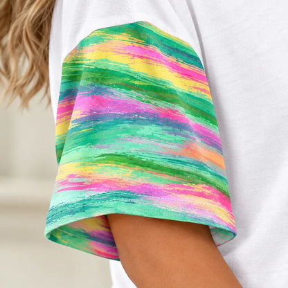 Cardydony Women's Festivel Christmas Tree With Rainbow Print Three-quarter Sleeve V Neck T-Shirt