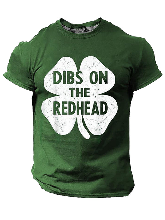 Cardydony Men's St. Patrick Day Dibs On The Redhead Shamrock Irish Graphic T-shirt