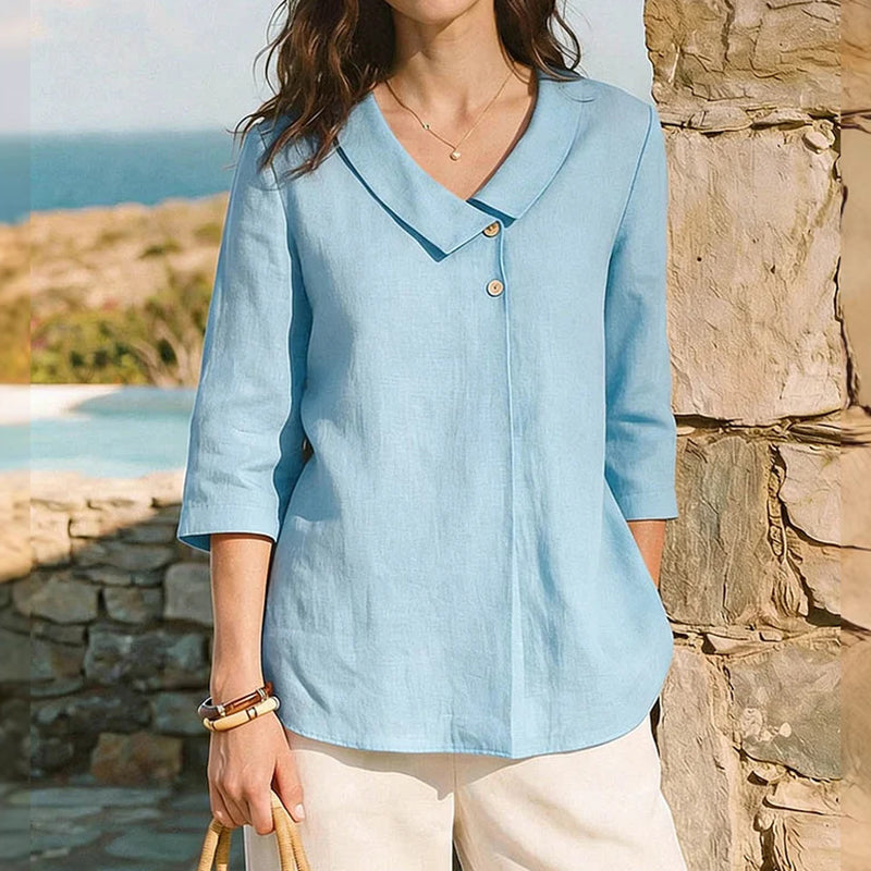Cardydony Casual Linen Buttoned Irregular V-neck Shirt