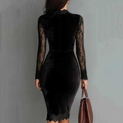 Cardydony Women's Retro Elegance With Lace Trim Embroidered Dress