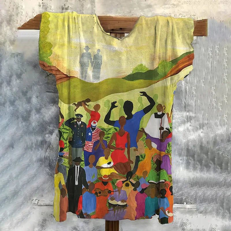 Cardydony Women's Juneteenth Cheer Independence And Freedom Printed Short-sleeved T-shirt