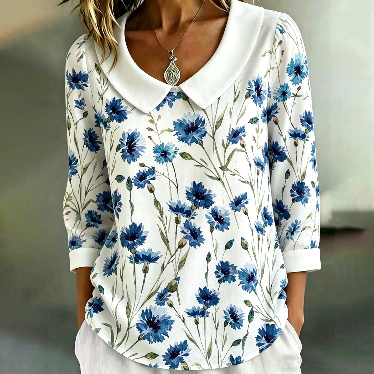 Cardydony Women's Cornflower Print Casual Shirt