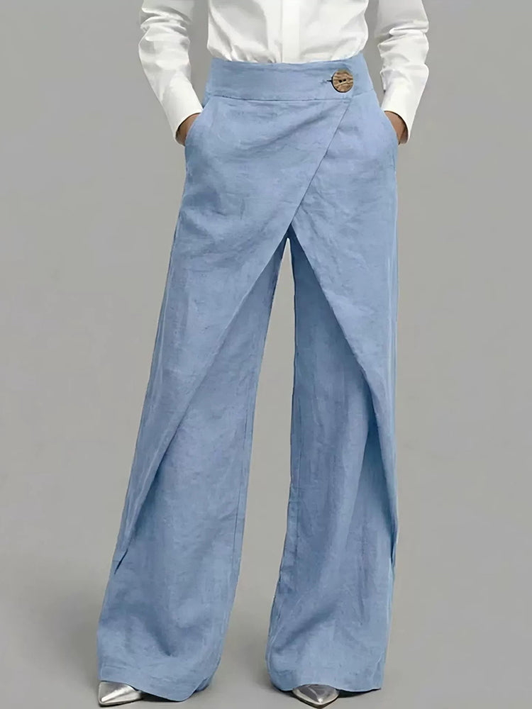 Cardydony Women's Casual Retro Slanted Button Cotton And Linen Pants