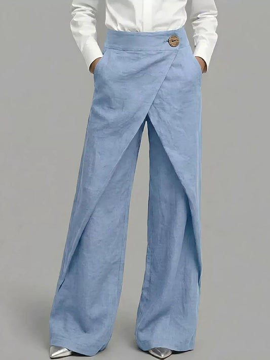 Cardydony Women's Casual Retro Slanted Button Cotton And Linen Pants