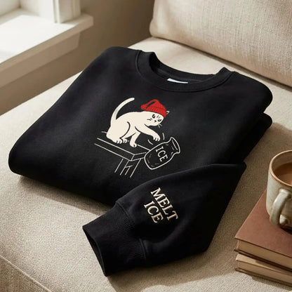 Cardydony Ice Out Black Cat With Ice Melt Hat Cozy Sweatshirt