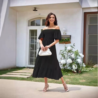 Cardydony Women's Square Neck Backless Pleated Dress