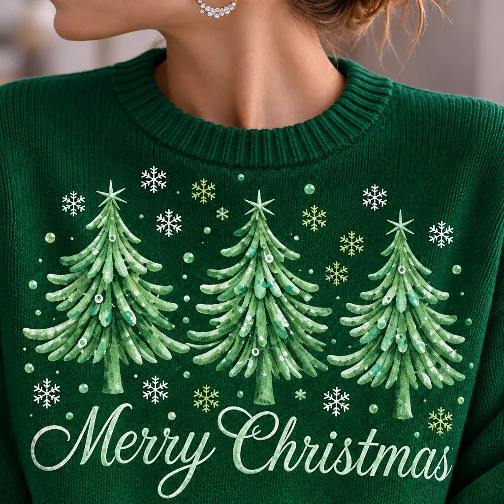 Cardydony Women's Christmas Tree Graphic Relaxed Fit Ombre Green Crewneck Pullover Sweater