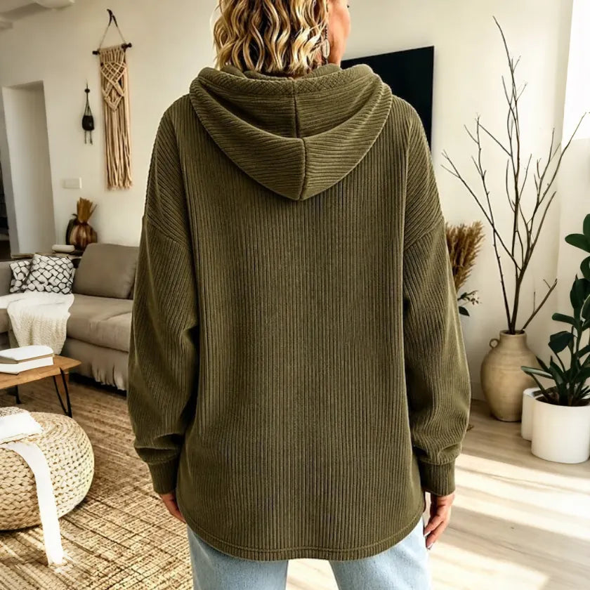 Cardydony Women's Fall Winter Cozy Pocket Corduroy Hooded Top