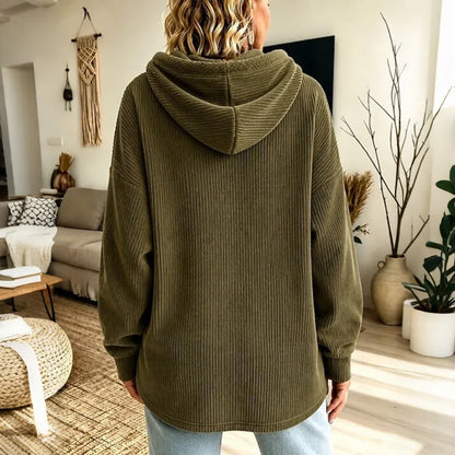 Cardydony Women's Fall Winter Cozy Pocket Corduroy Hooded Top