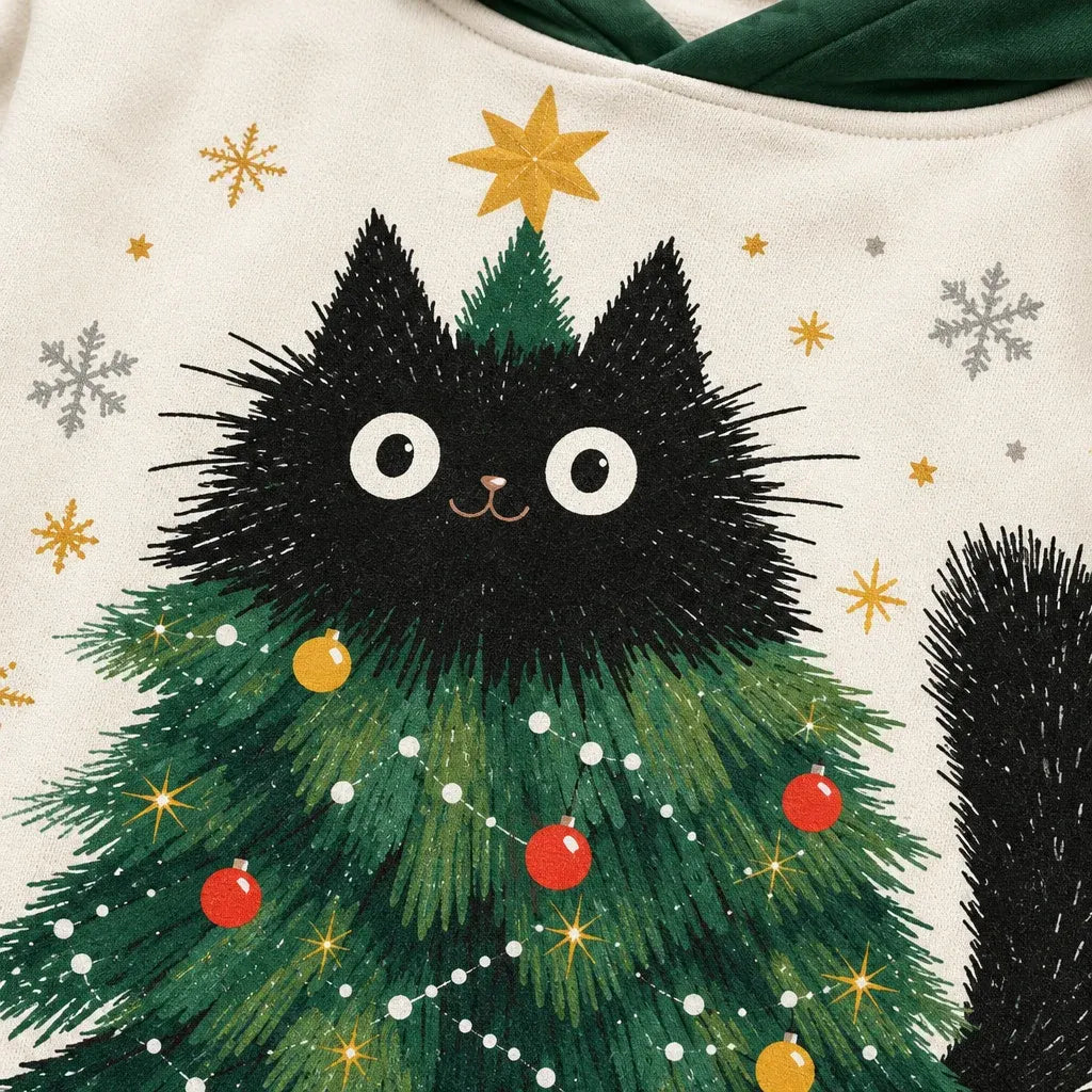 Cardydony Women's Christmas Funny Black Cat Casual Pullover Hoodies