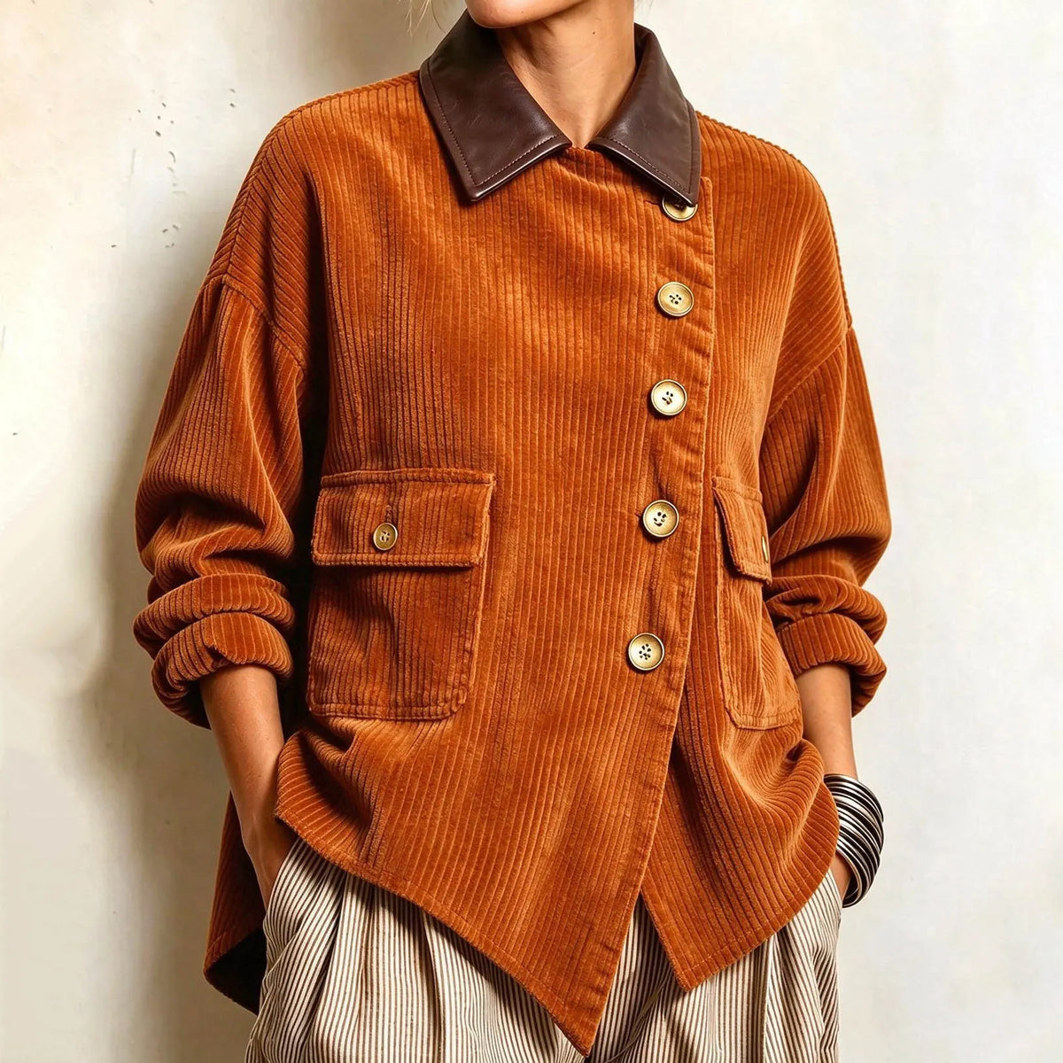 Cardydony Women's Fall Winter Cozy Asymmetric Corduroy Top