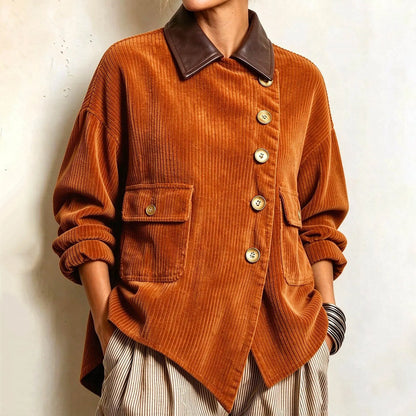 Cardydony Women's Fall Winter Cozy Asymmetric Corduroy Top