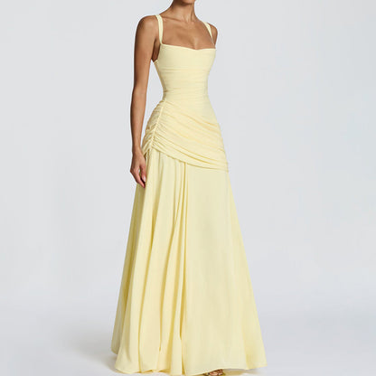 Cardydony Elegant Solid Color Waistless Backless Fishtail Dress