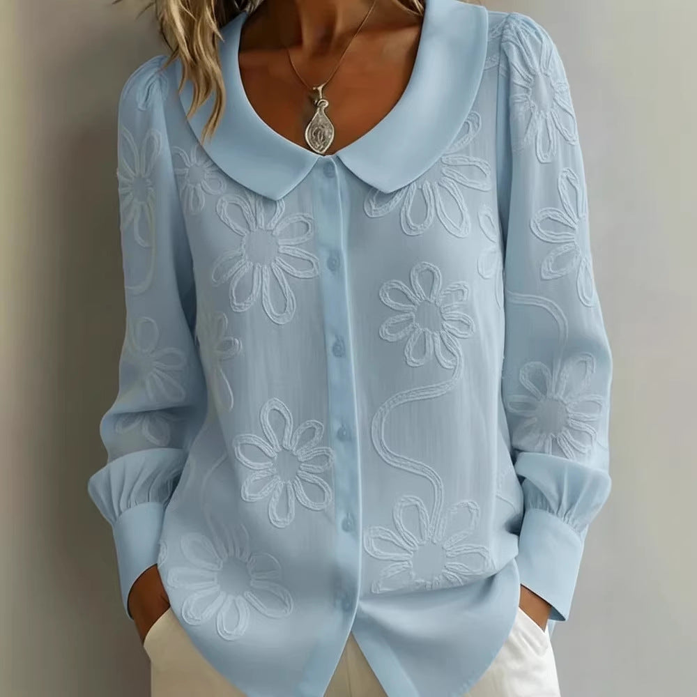 Cardydony Vintage Floral Pattern Peter Pan Collar Cozy Shirt