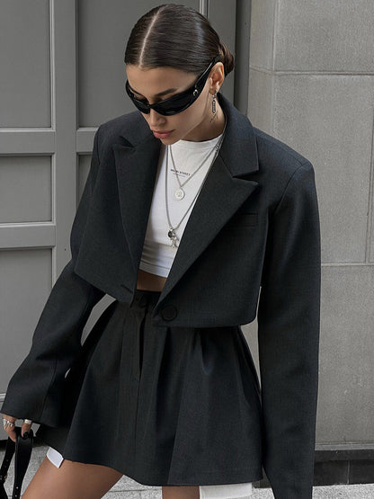 Cardydony Women's Chic Power Suit Ensemble: Y2K Blazer & Mini Skirt Set