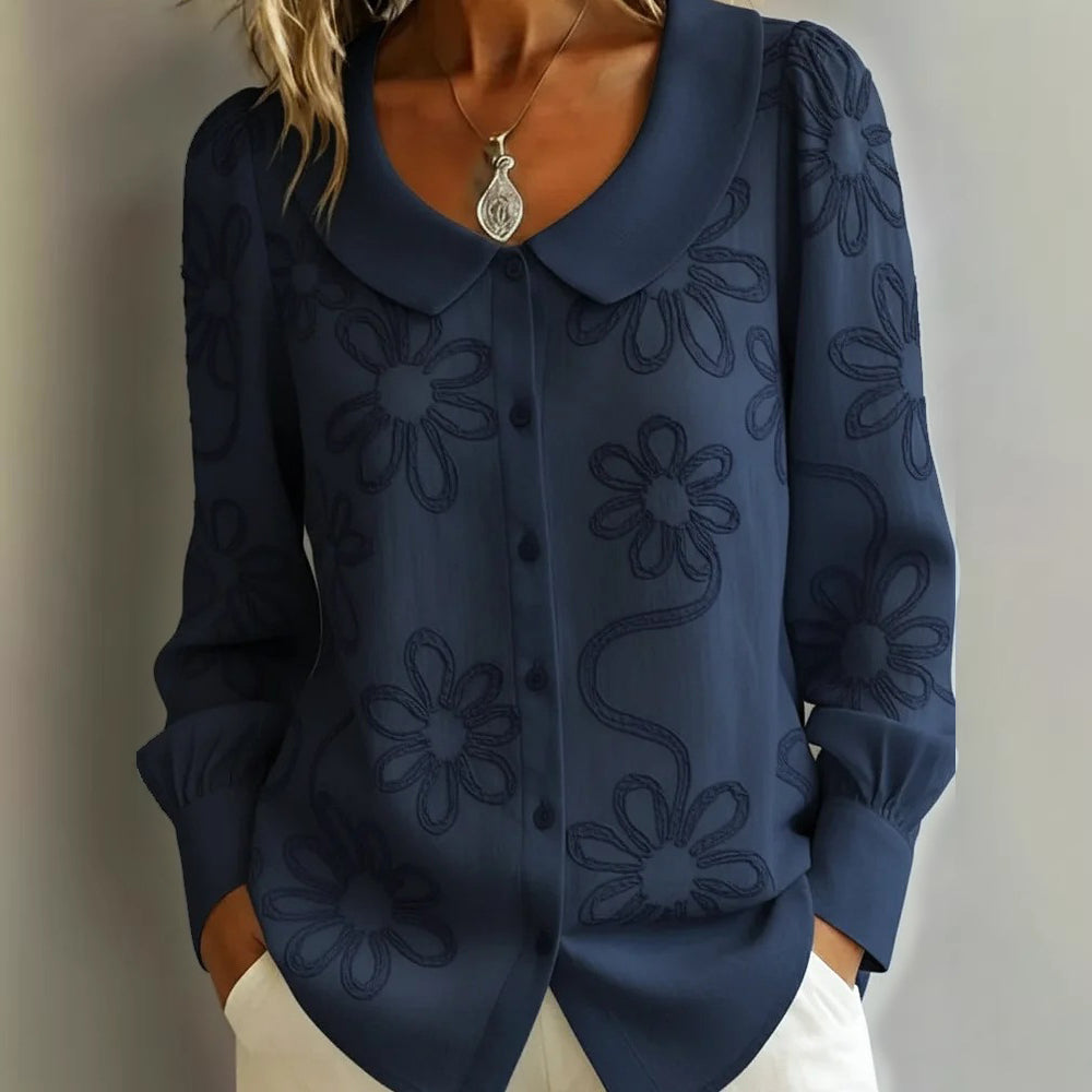 Cardydony Vintage Floral Pattern Peter Pan Collar Cozy Shirt